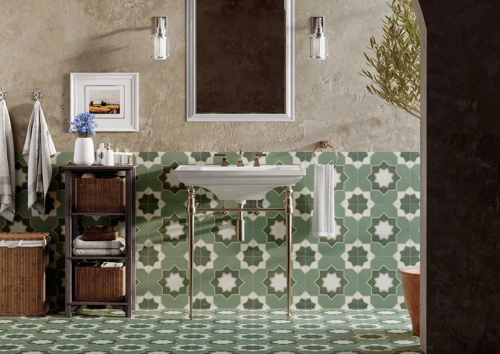 Karikoy Olive Green Patterned Tiles 33cm x 33cm