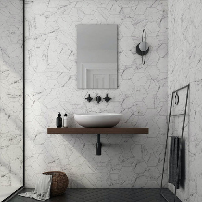 Hampshire Carrara Marble Hexagon Porcelain Wall & Floor Tiles 17.5cm 20cm