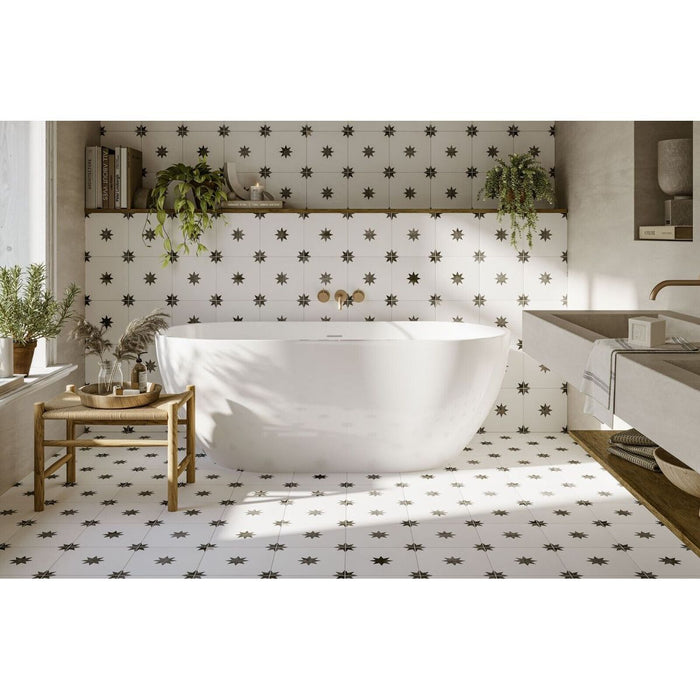 North Star White Moroccan Patterned Porcelain Wall Floor Tiles 44cm x 44cm