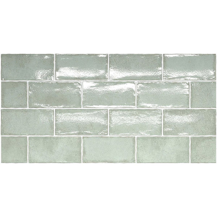 Dordoine Matcha Green Rustic Gloss Wall Tiles 7.5 X 15cm