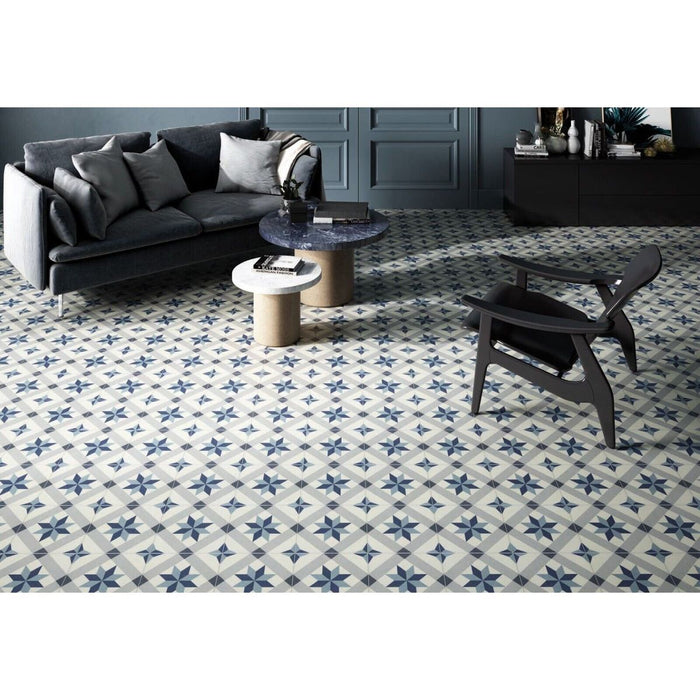 Riviera Menton Star Blue Porcelain Wall & Floor Tile 25cm x 25cm