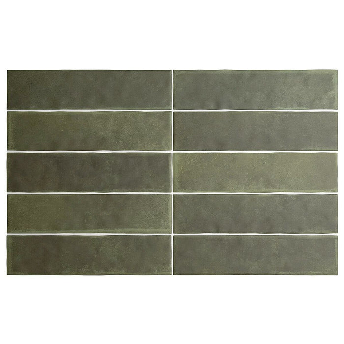 Camden Town Brick Khaki Green Matt Porcelain Wall Tiles & Floor Tiles 6cm x 24.6cm Fireplace Tiles