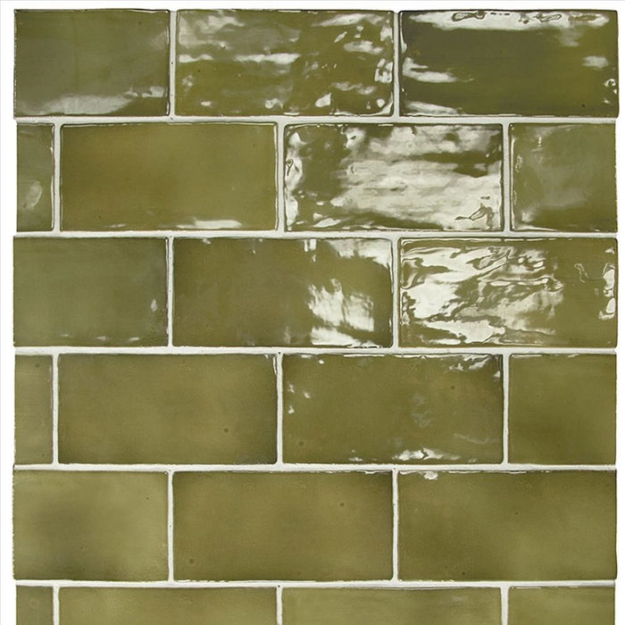 Libertine Dark Green Rustic Effect Gloss Wall Tiles 7.5 X 15cm