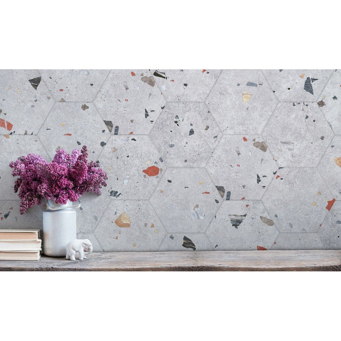 Jericho Silver Terrazzo Hexagon Wall & Floor Tiles 25cm x 22cm