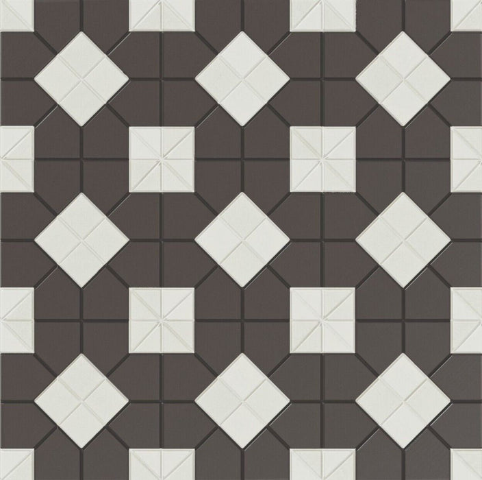 Abbey Black & White B Mosaic Victorian style patterned Tiles 28cm x 28cm