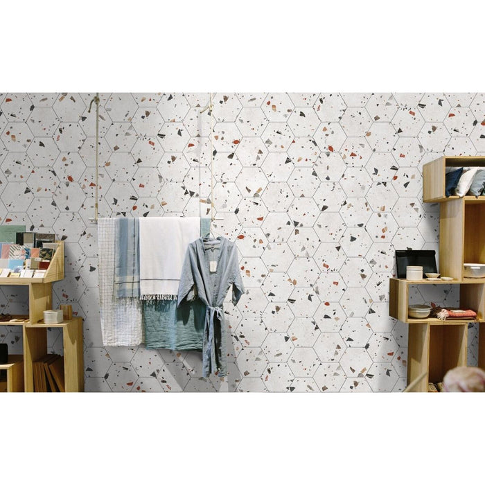 Jericho White Terrazzo Hexagon Wall & Floor Tiles 25cm x 22cm