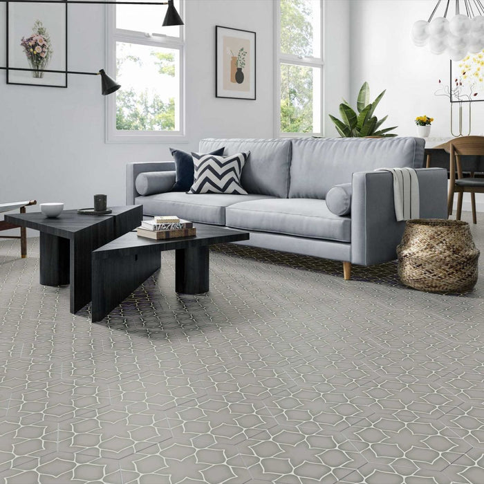 Maldives Grey Patterned Hexagon Wall & Floor Tiles 33cm x 28.5cm