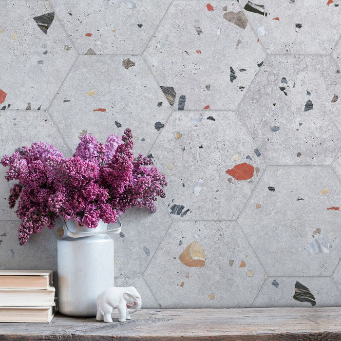 Jericho Silver Terrazzo Hexagon Wall & Floor Tiles 25cm x 22cm