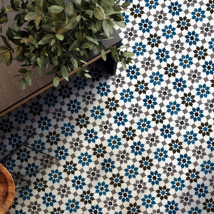 Madiro Royal Tile | Blue & Black | Moroccan Tiles | Wall & Floor | 20cm x 20cm