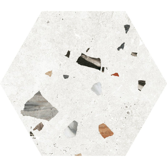 Jericho White Terrazzo Hexagon Wall & Floor Tiles 25cm x 22cm