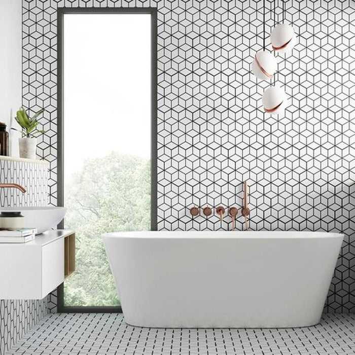 Metropolis Tiles | Matt White Tiles | Rhombus Tiles | 26.5cm x 51cm | Wall & Floor Tiles