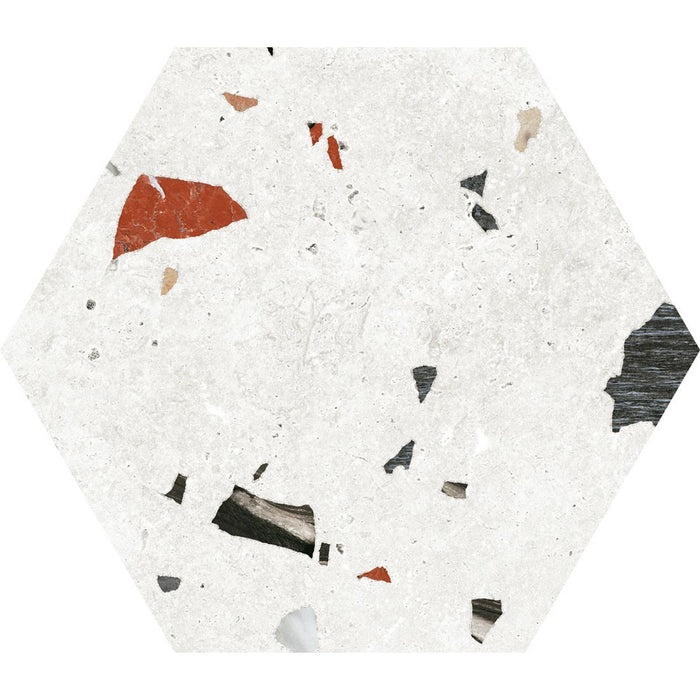 Jericho White Terrazzo Hexagon Wall & Floor Tiles 25cm x 22cm