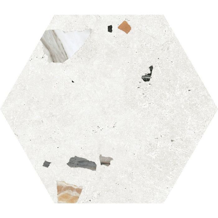 Jericho White Terrazzo Hexagon Wall & Floor Tiles 25cm x 22cm