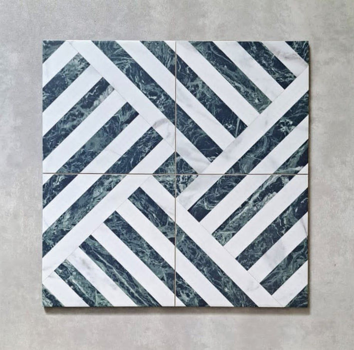 Art Deco Gatsby Emerald Green Marble Patterned Porcelain Wall Floor Tiles 44cm x 44cm