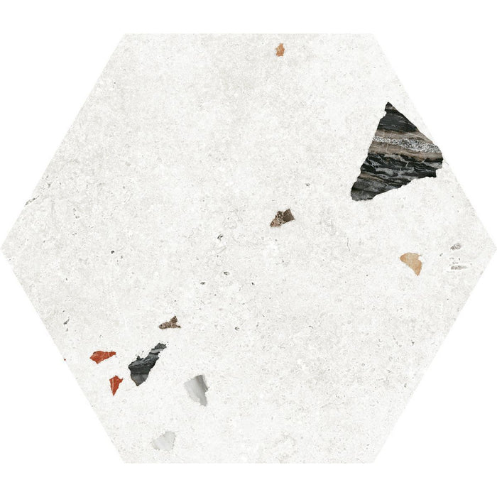 Jericho White Terrazzo Hexagon Wall & Floor Tiles 25cm x 22cm