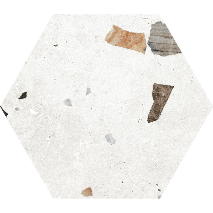 Jericho White Terrazzo Hexagon Wall & Floor Tiles 25cm x 22cm