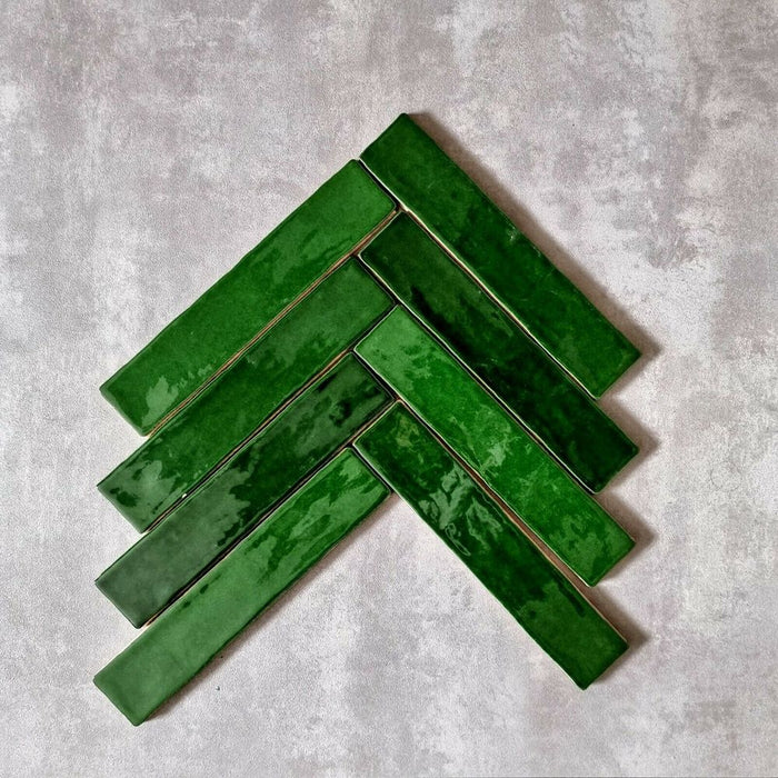 Precious Victorian Emerald Green Brick Wall Tiles 5cm x 25cm FULL TILE SAMPLE