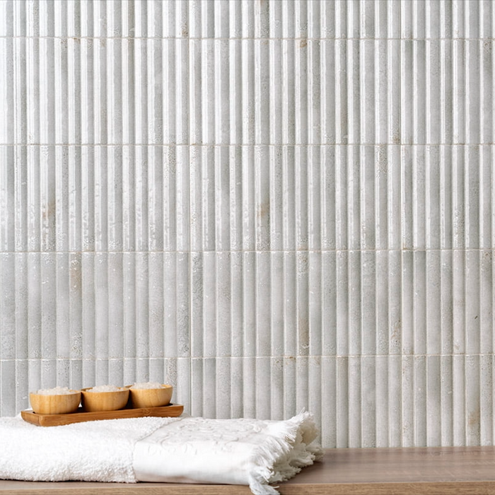 Quimper Blanco Fluted Stone Wall Tile | 15cm x 30cm